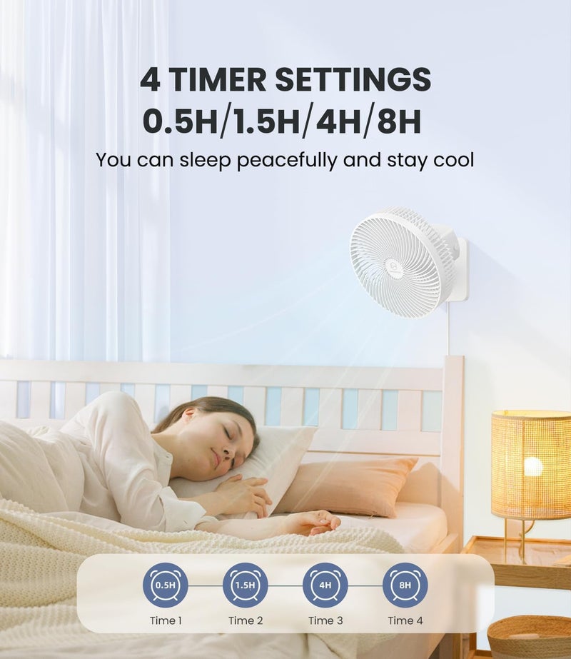 LEMOISTAR 10 Inch Wall Mounted Fan with Remote Control, 90° Oscillating, 4 Speeds, 4 Timer, Adjustable Tilt, 70 Inch Cord, Quiet, for Bedroom Garage RV Office Home Patio-White - Image 4